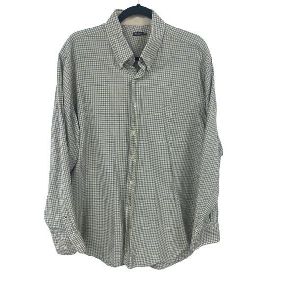 J. McLaughlin Cream Tan Blue Plaid Long Sleeve Button Down Mens XL - Picture 1 of 6